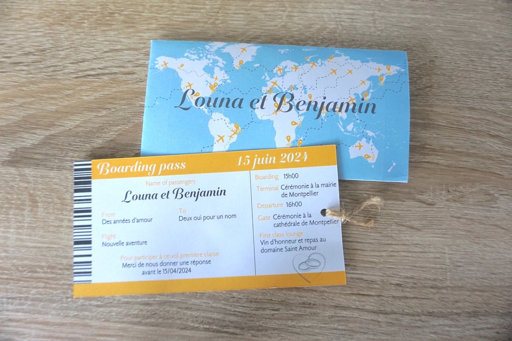 Faire-part pochette voyage
